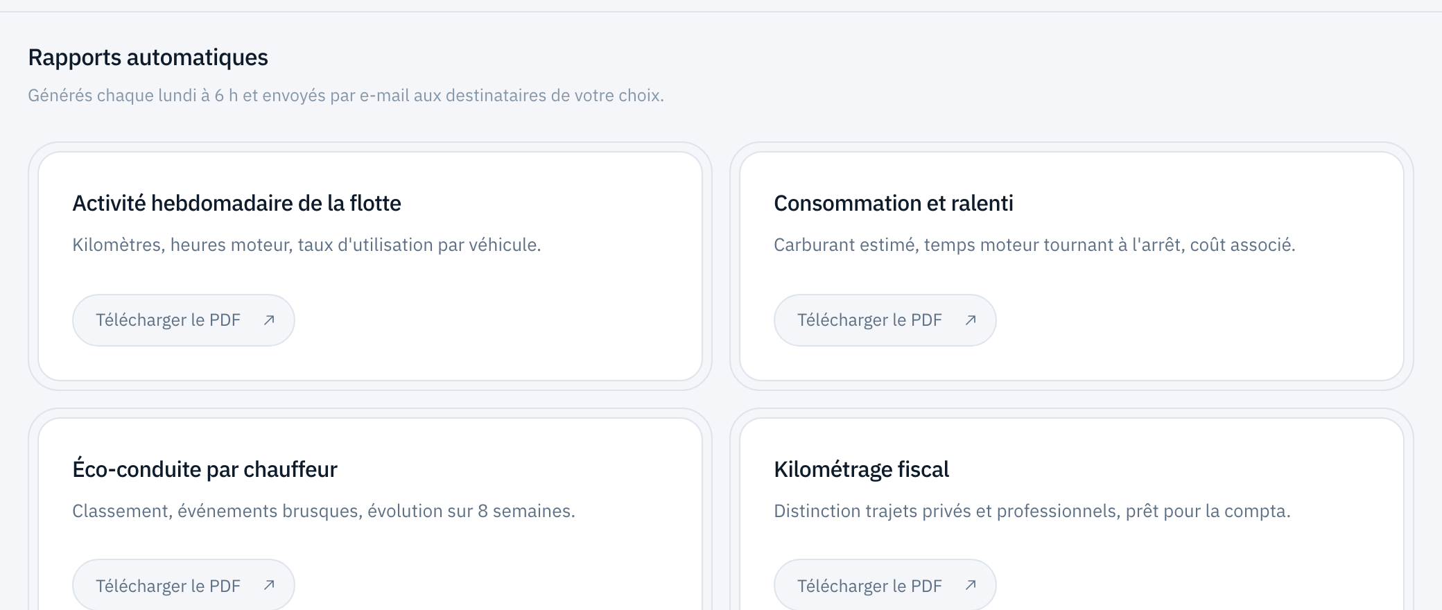 Rapports automatiques de la flotte